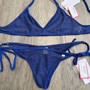Wicked Weasel Blue Mesh Micro Bikini Set – Crop Top (S) + Scrunch Bottom (M)